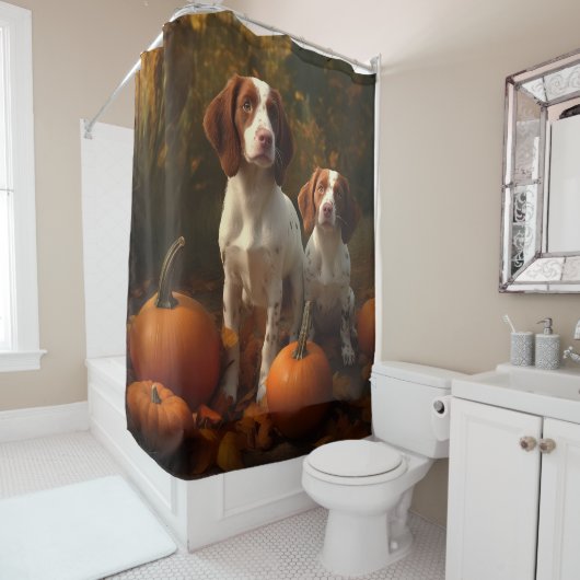 Brittany Spaniel Welpe Autumn Delight Pumpkin Duschvorhang (Beispiel)