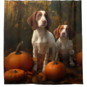 Brittany Spaniel Welpe Autumn Delight Pumpkin Duschvorhang (Vorderseite)