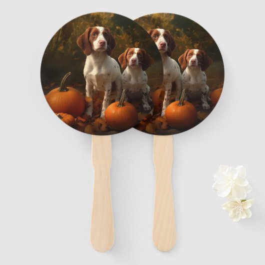 Brittany Spaniel Welpe Autumn Delight Pumpkin Fächer (Vorne und Hinten)