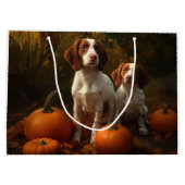 Brittany Spaniel Welpe Autumn Delight Pumpkin Große Geschenktüte (Rückseite)
