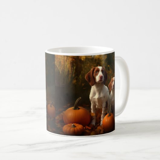 Brittany Spaniel Welpe Autumn Delight Pumpkin Kaffeetasse (VorderseiteRechts)