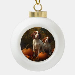 Brittany Spaniel Welpe Autumn Delight Pumpkin Keramik Kugel-Ornament