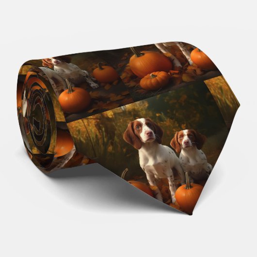 Brittany Spaniel Welpe Autumn Delight Pumpkin Krawatte (Gerollt)