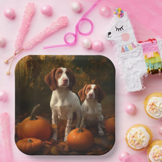 Brittany Spaniel Welpe Autumn Delight Pumpkin Pappteller (Party)