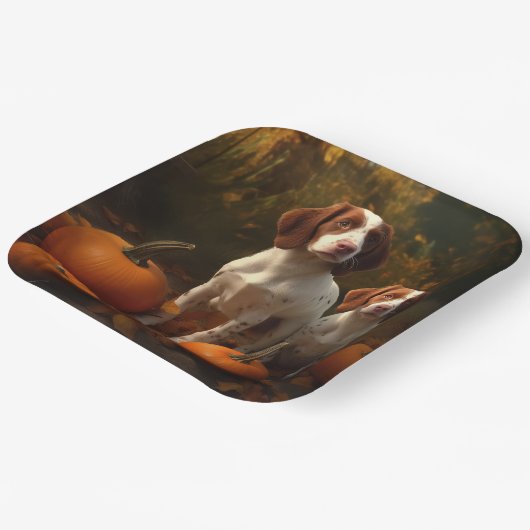 Brittany Spaniel Welpe Autumn Delight Pumpkin Pappteller (Gewinkelt)