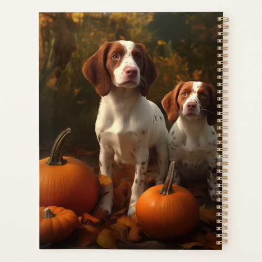 Brittany Spaniel Welpe Autumn Delight Pumpkin Planer (Rückseite)