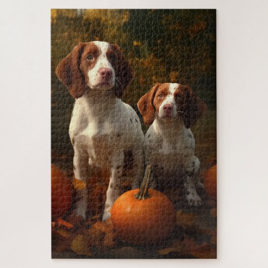 Brittany Spaniel Welpe Autumn Delight Pumpkin Puzzle (Vertikal)