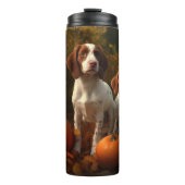 Brittany Spaniel Welpe Autumn Delight Pumpkin Thermosbecher (Vorderseite)