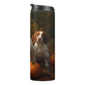 Brittany Spaniel Welpe Autumn Delight Pumpkin Thermosbecher (Nach rechts gedreht)
