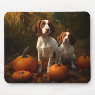 Brittany Spaniel Welpe Herbstvergnügen Kürbis Mousepad