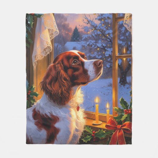 Brittany Spaniel with Christmas Lights Holiday Fleecedecke (Vorderseite)