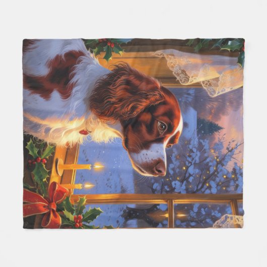 Brittany Spaniel with Christmas Lights Holiday Fleecedecke (Vorderseite (Horizontal))
