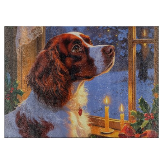 Brittany Spaniel with Christmas Lights Holiday Schneidebrett (Vorderseite)