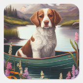 Brittany Spanier auf dem Paddle: Ein Landschaftlic Quadratischer Aufkleber (Vorderseite)