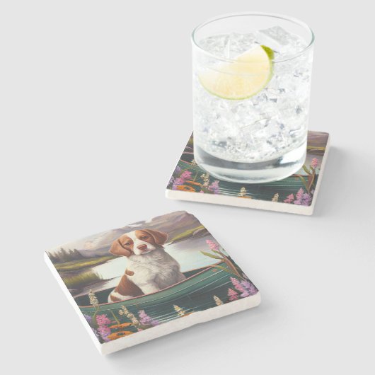 Brittany Spanier auf dem Paddle: Ein Landschaftlic Steinuntersetzer (Seitenansicht)