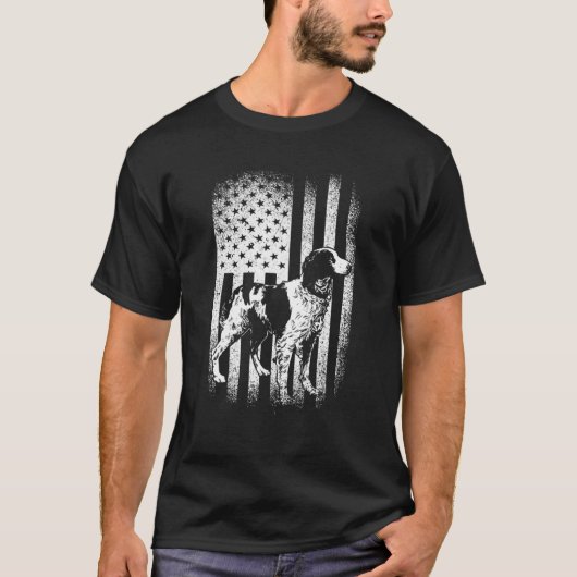 Brittany Spanisch American Flag Hund Vater Hunde M T-Shirt (Vorderseite)