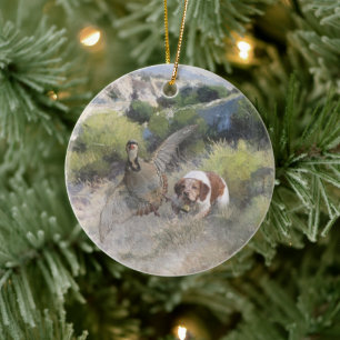 Brittany Spanisch Jagdchukar-Partridge, Art Keramik Ornament