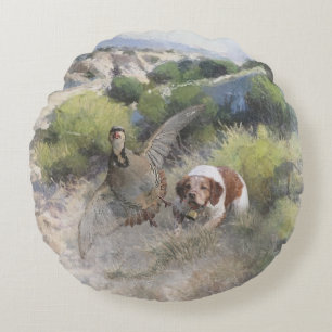 Brittany Spanisch Jagdchukar-Partridge, Art Rundes Kissen