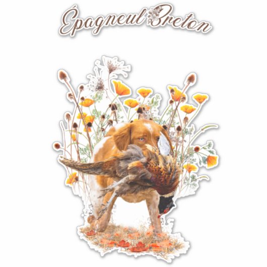 Brittany Spanisch, Jagdticker Aufkleber (Vorderseite)