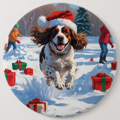 Brittany Spanisch Weihnachts-Feierliche Schneeszen Button (Vorderseite)