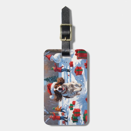 Brittany Spanisch Weihnachts-Feierliche Schneeszen Gepäckanhänger (Vorderseite vertikal)