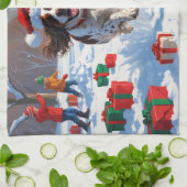 Brittany Spanisch Weihnachts-Feierliche Schneeszen Geschirrtuch (Gefaltet)