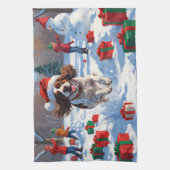 Brittany Spanisch Weihnachts-Feierliche Schneeszen Geschirrtuch (Vertikal)