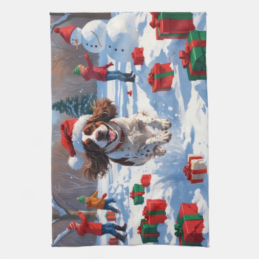 Brittany Spanisch Weihnachts-Feierliche Schneeszen Geschirrtuch