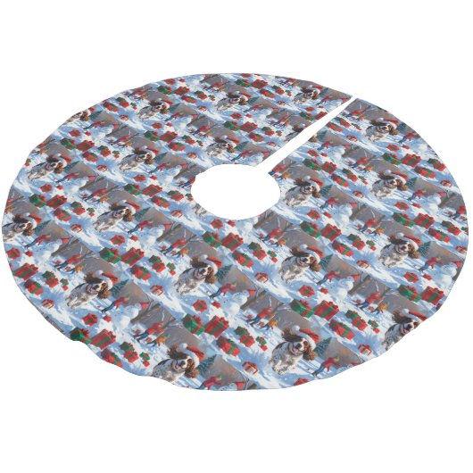 Brittany Spanisch Weihnachts-Feierliche Schneeszen Polyester Weihnachtsbaumdecke (Schrägansicht)