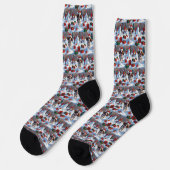 Brittany Spanisch Weihnachts-Feierliche Schneeszen Socken (Linkes Detail)