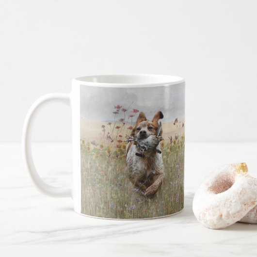 Brittany Spanische Jagdquail , Art Kaffeetasse (Mit Donut)