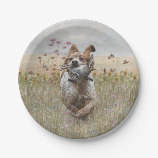 Brittany Spanische Jagdquail , Art Pappteller (Vorderseite)