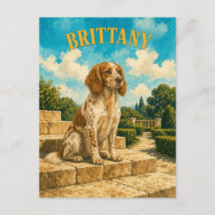 Brittany, Vintage Wasserfarben-Hundekunst Postkarte