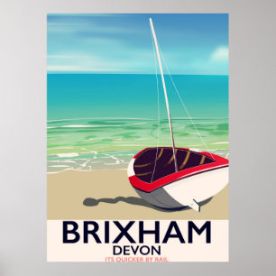 Brixham Beach Devon Vintage Reiseplakat Poster