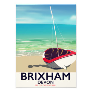 Brixham beach Devon vintage travel poster