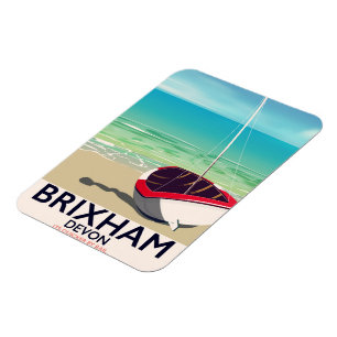 Brixham beach Devon vintage travel poster Magnet