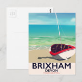 Brixham beach Devon vintage travel poster Postkarte (Vorne/Hinten)