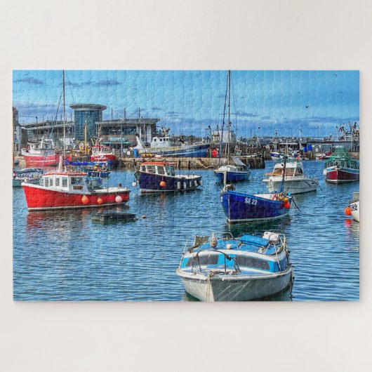 Brixham-Flotte: Farbige Boote und Hafenleben Puzzle (Horizontal)