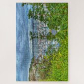 Brixham Marina: Küstenblick durch die Blätter Puzzle (Vertikal)