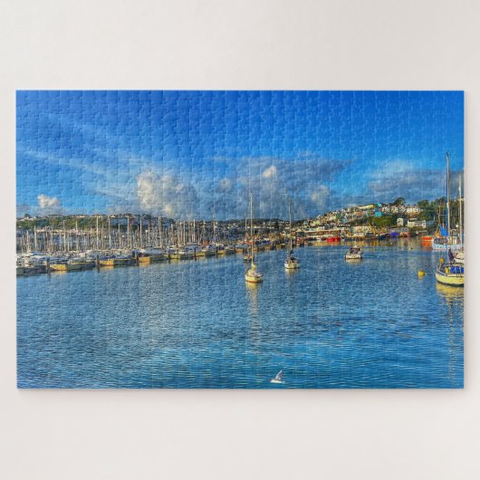 Brixham Marina: Sunny Devon Harbor & Seagull View Puzzle (Horizontal)