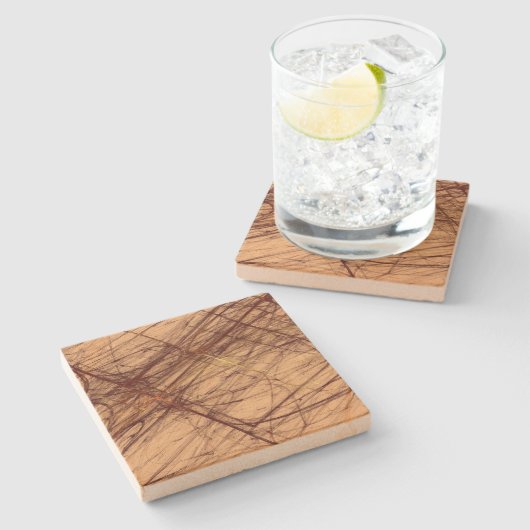 Brn Tan Grunge Fraktal Square Stone Untersetzer (Seitenansicht)