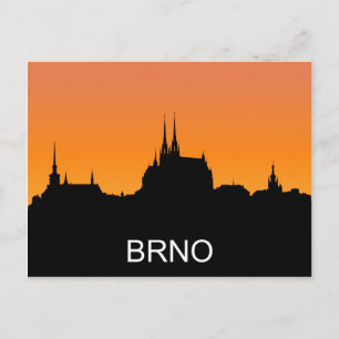Brno-Silhouette, Sommer-Sonnenuntergangs-Illustrat Postkarte