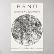 Brno Stadtplanposter – Minimales Kohle-Design