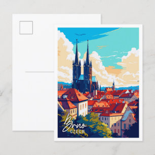 Brno Tschechische Vintage-Reiseillustration Postkarte