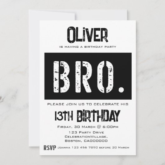 Bro 13. Geburtstagsparty Einladung (Vorderseite)