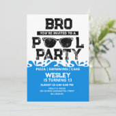 BRO Blue Pool Party Boy Birthday Einladung (Stehend Vorderseite)