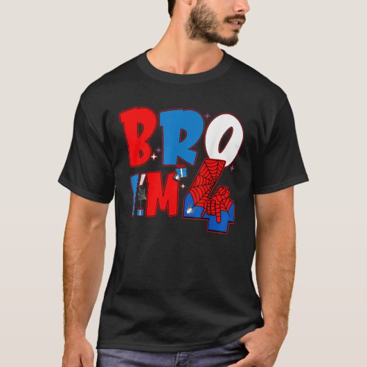 Bro I m 4 Spider Theme Party Boy Birthday 4th Year T-Shirt (Vorderseite)