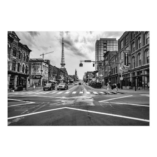Broadway in Nashville Tennessee Black & White Fotodruck (Vorne)