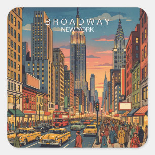 Broadway New York Reise Kunst Vintage Quadratischer Aufkleber
