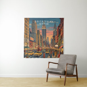 Broadway New York Reise Kunst Vintage Wandteppich